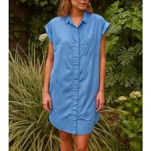 Oliphant Tuckernuck Cirque Shirt Mini Dress Roll Sleeve Poplin Shift Tunic Blue